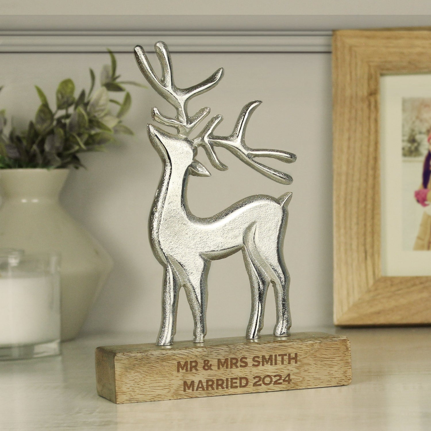 Personalised Metal Stag Ornament With Wood Base: 4 - Ornaments By Gift Moments