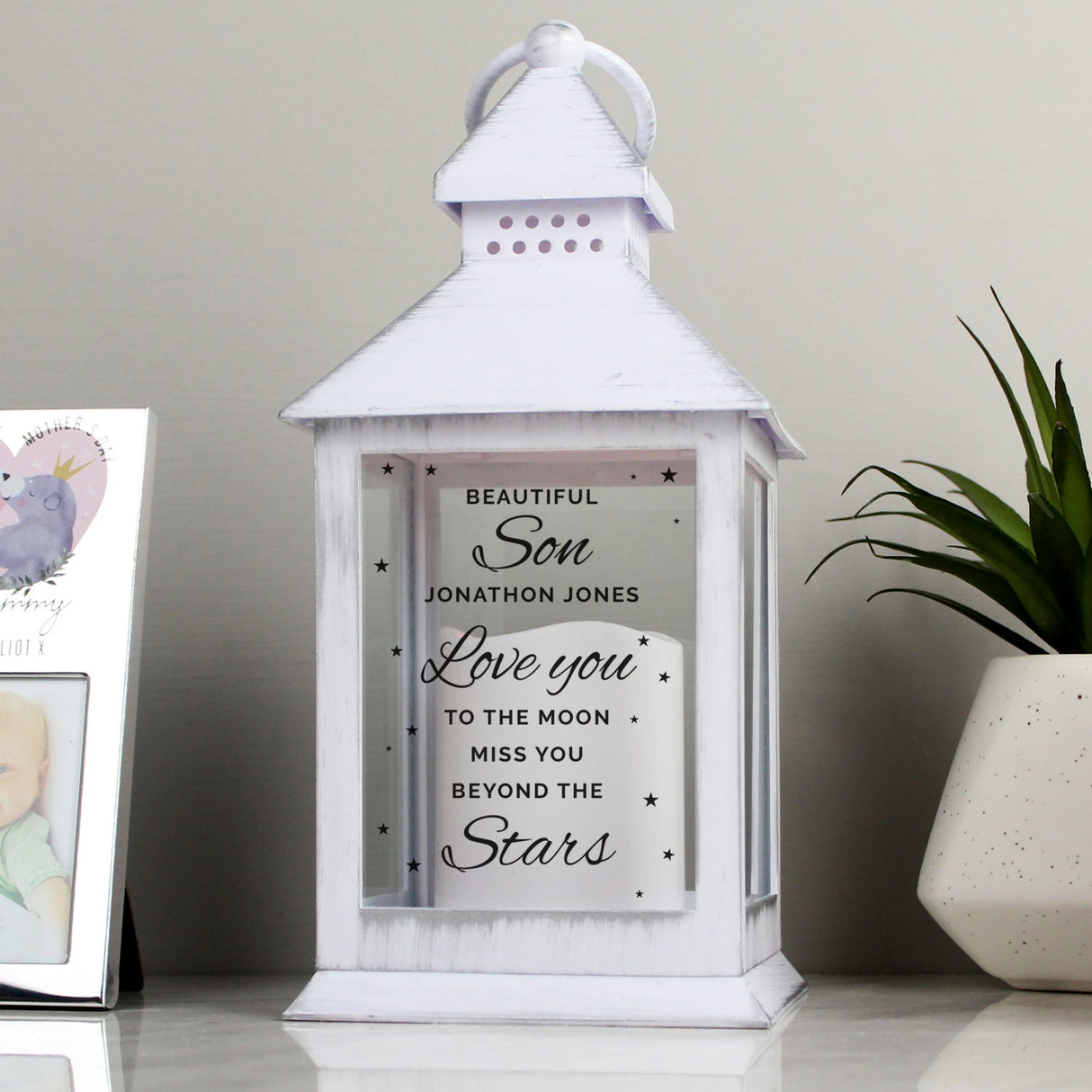 Personalised ’Miss You Beyond The Stars’ White Lantern: 1 - LED Lighting By Gift Moments