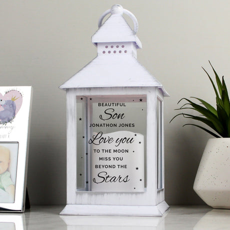 Personalised ’Miss You Beyond The Stars’ White Lantern: 1 - LED Lighting By Gift Moments