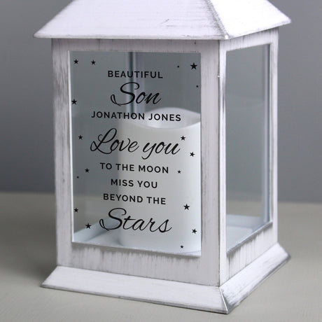 Personalised ’Miss You Beyond The Stars’ White Lantern: 2 - LED Lighting By Gift Moments