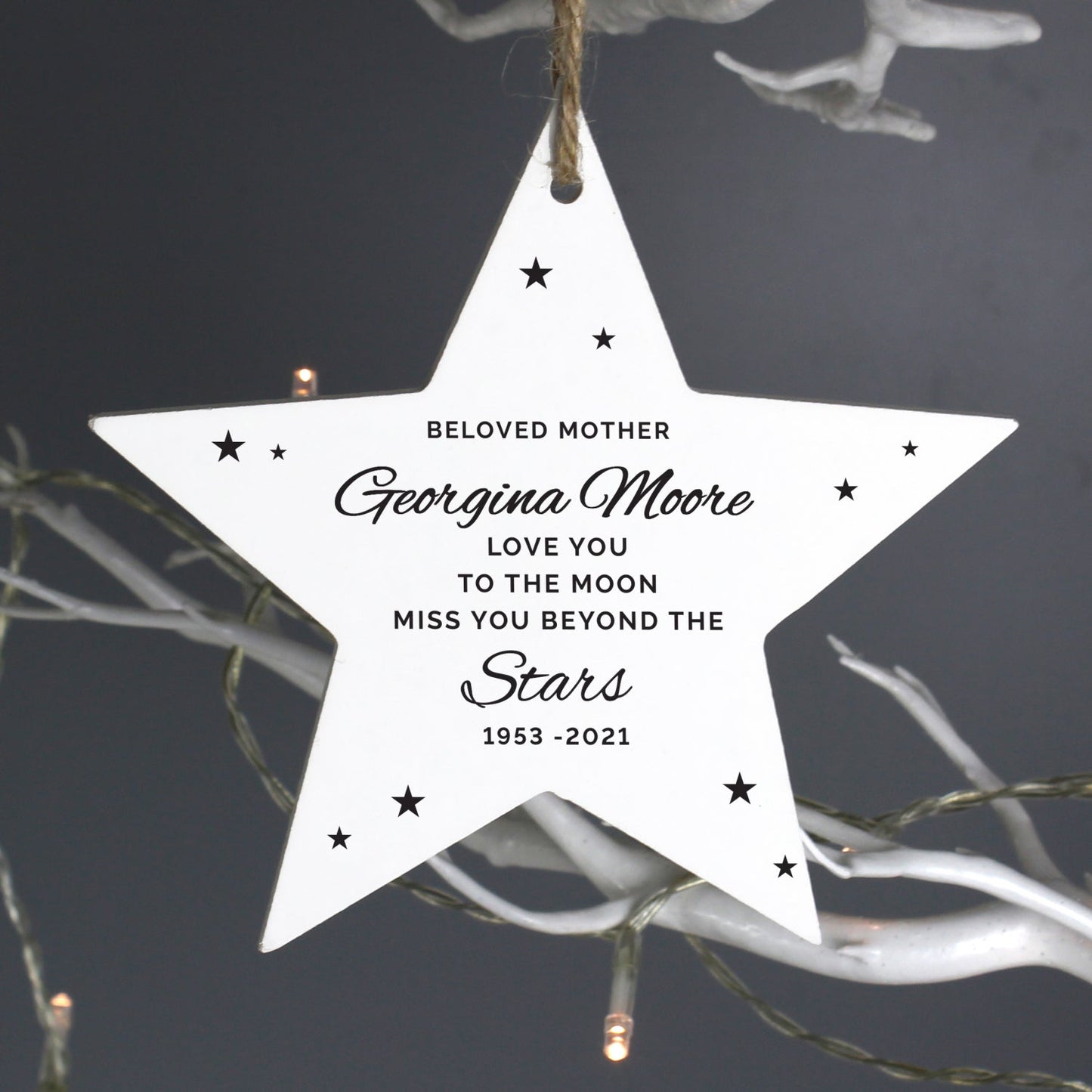 Personalised Miss You Beyond The Stars Wooden Star Decoration: 1 - Memorials By Gift Moments