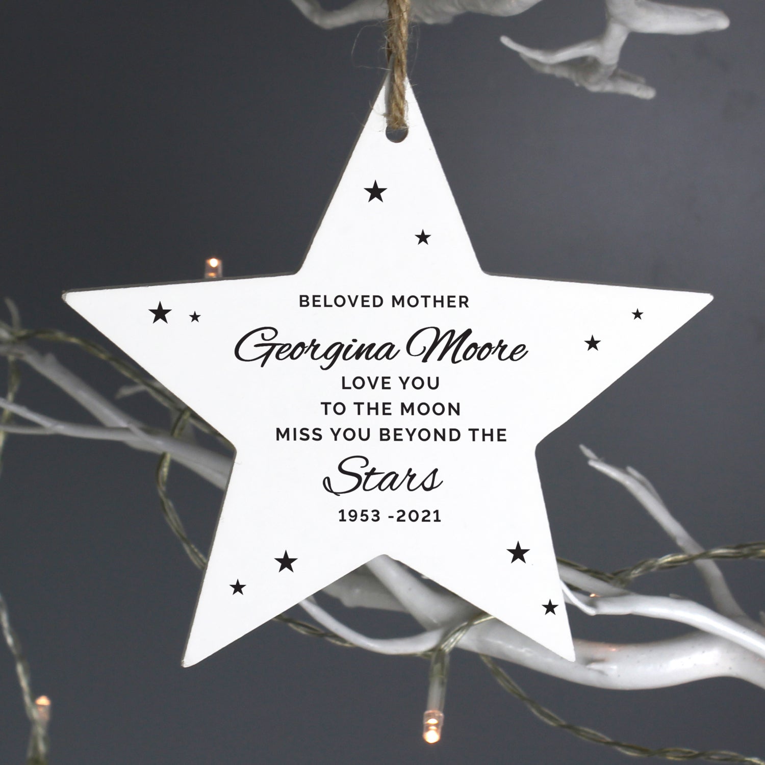 Personalised Miss You Beyond The Stars Wooden Star Decoration: 1 - Memorials By Gift Moments