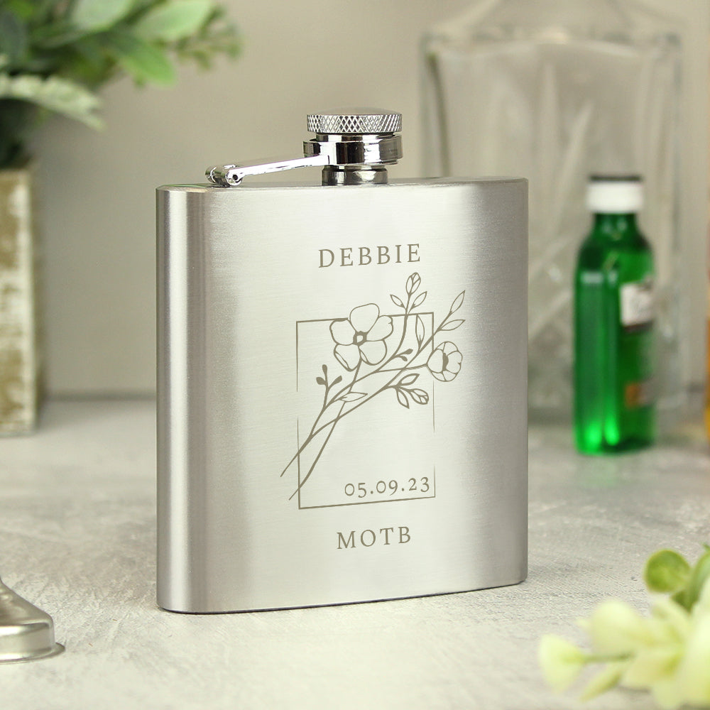 Personalised Monochrome Floral Hip Flask: 8 - Hip Flasks By Gift Moments