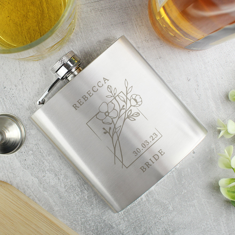 Personalised Monochrome Floral Hip Flask: 2 - Hip Flasks By Gift Moments