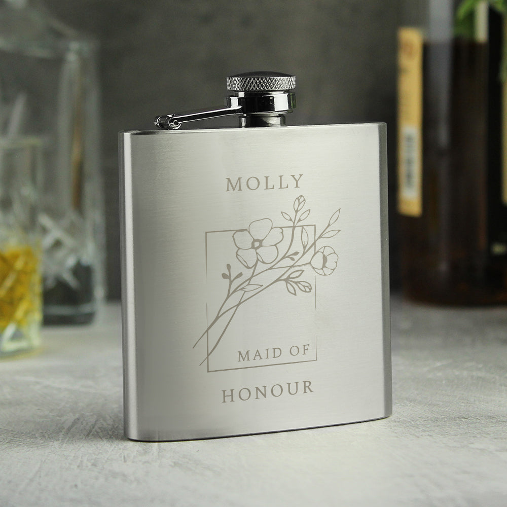 Personalised Monochrome Floral Hip Flask: 6 - Hip Flasks By Gift Moments