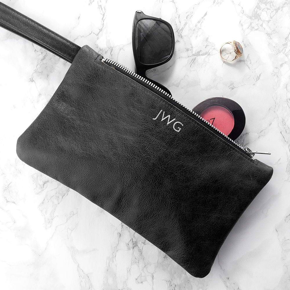 Personalised Monogram Black Leather Clutch Bag: 7 - Bags & Purses By Gift Moments