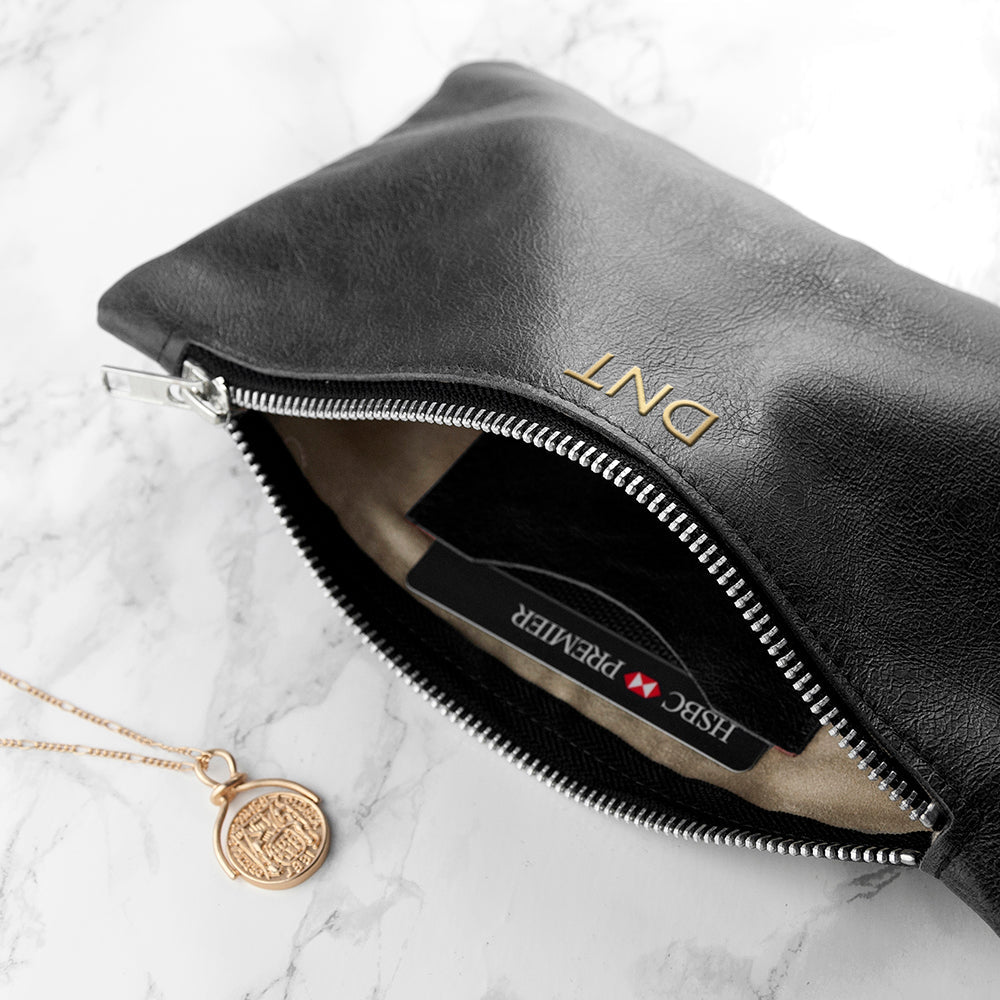 Personalised Monogram Black Leather Clutch Bag: 4 - Bags & Purses By Gift Moments
