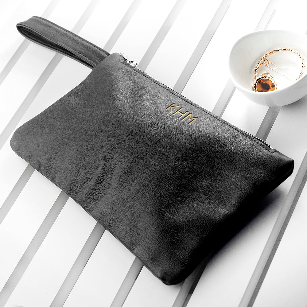 Personalised Monogram Black Leather Clutch Bag: 8 - Bags & Purses By Gift Moments