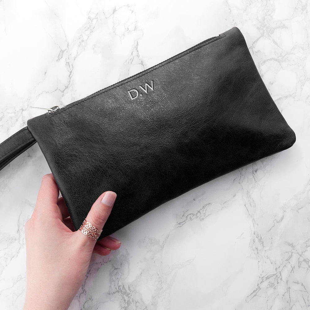 Personalised Monogram Black Leather Clutch Bag: 3 - Bags & Purses By Gift Moments