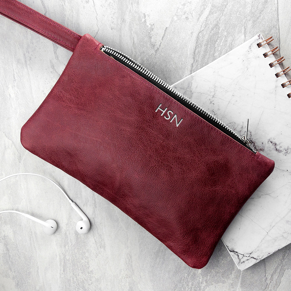 Personalised Monogram Burgundy Leather Clutch Bag: 3 - Bags & Purses By Gift Moments