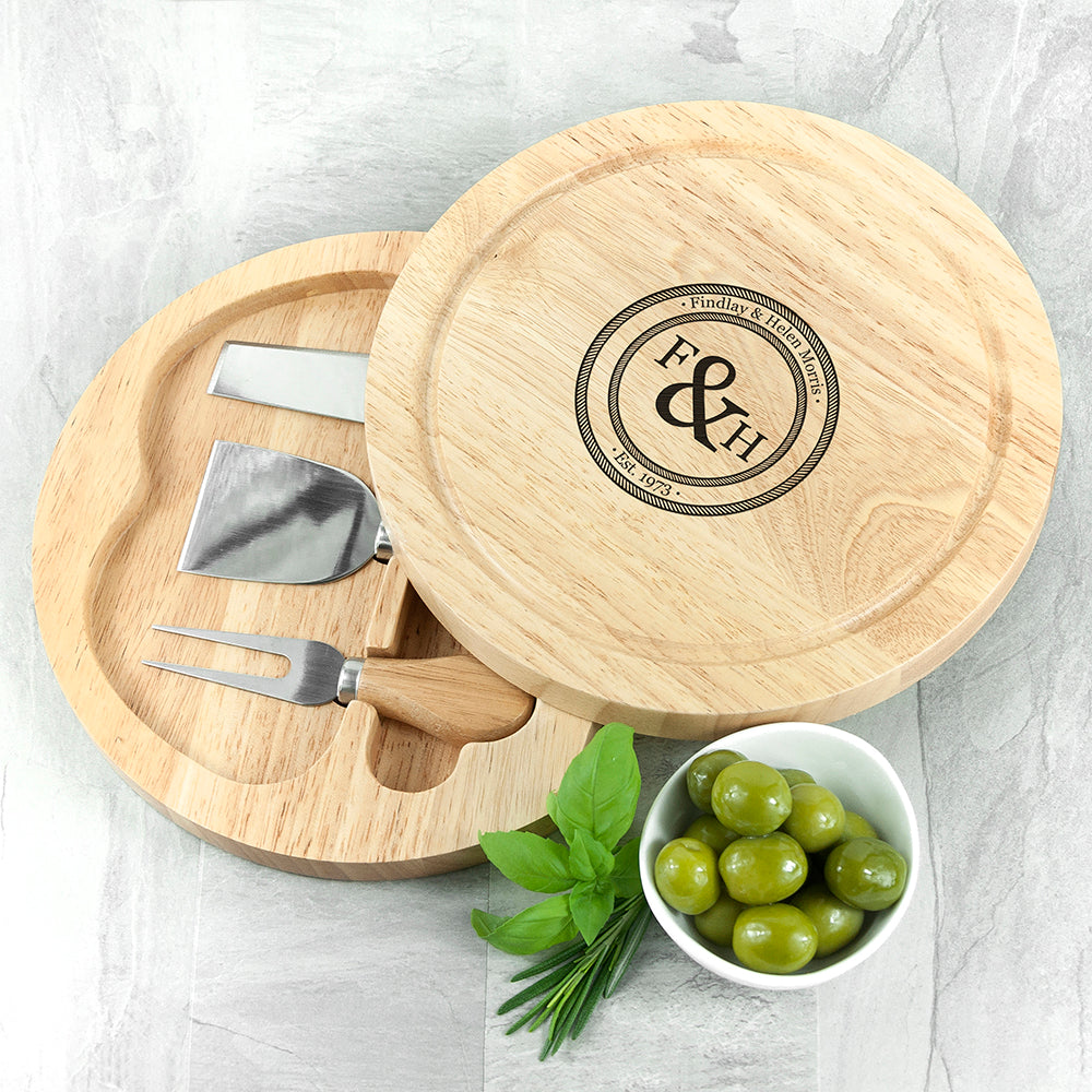 Personalised Monogram Couple Cheese Board Set: 3 - Cheese Boards By Gift Moments