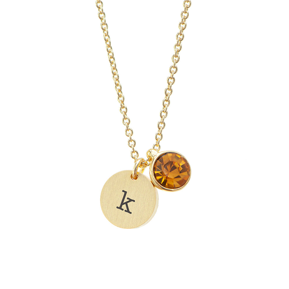 Personalised Monogram Gold Birthstone Crystal & Disc Necklaces: 26 - Necklaces By Gift Moments