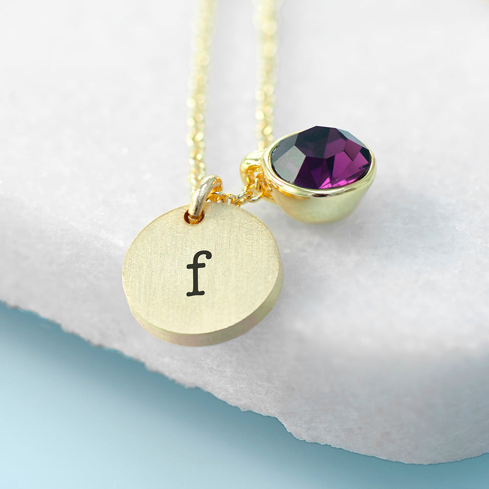Personalised Monogram Gold Birthstone Crystal & Disc Necklaces: 5 - February - Necklaces By Gift Moments