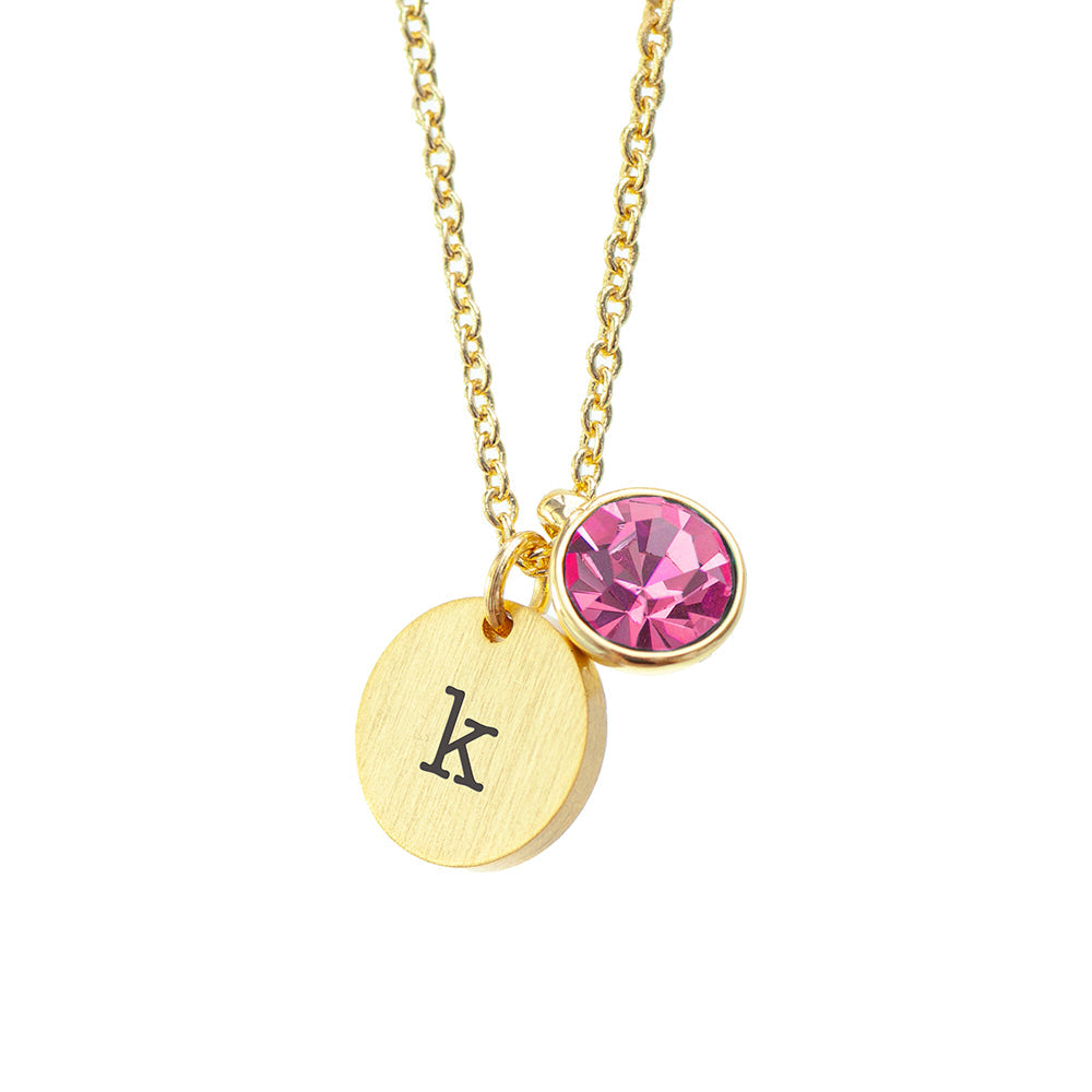 Personalised Monogram Gold Birthstone Crystal & Disc Necklaces: 24 - Necklaces By Gift Moments