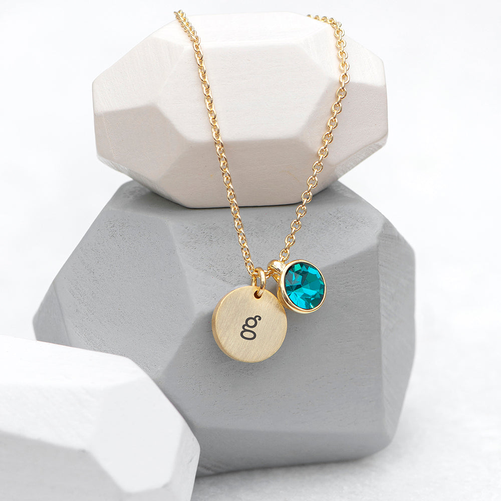 Personalised Monogram Gold Birthstone Crystal & Disc Necklaces: 15 - December - Necklaces By Gift Moments
