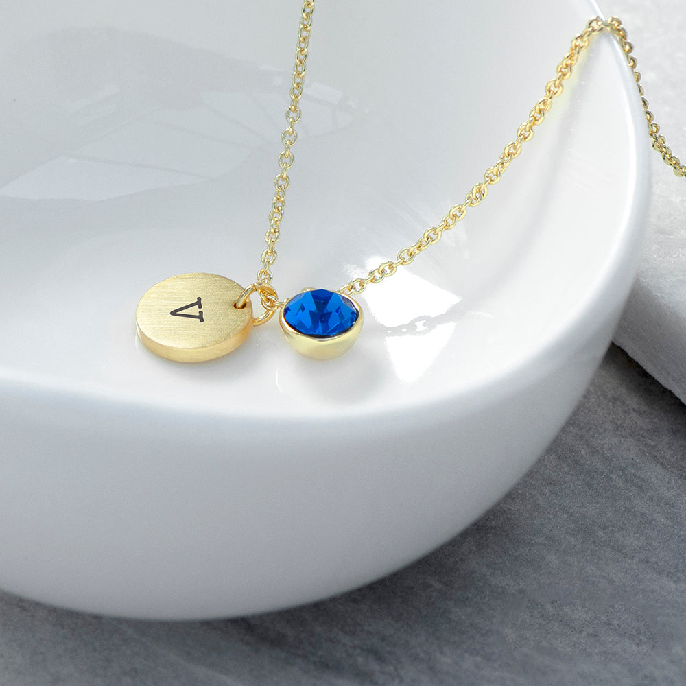 Personalised Monogram Gold Birthstone Crystal & Disc Necklaces: 12 - September - Necklaces By Gift Moments