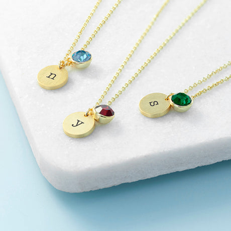 Personalised Monogram Gold Birthstone Crystal & Disc Necklaces: 2 - Necklaces By Gift Moments