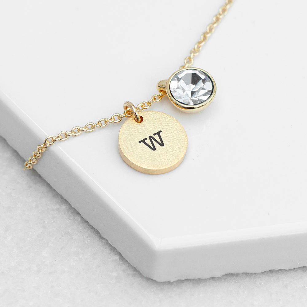 Personalised Monogram Gold Birthstone Crystal & Disc Necklaces: 7 - April - Necklaces By Gift Moments
