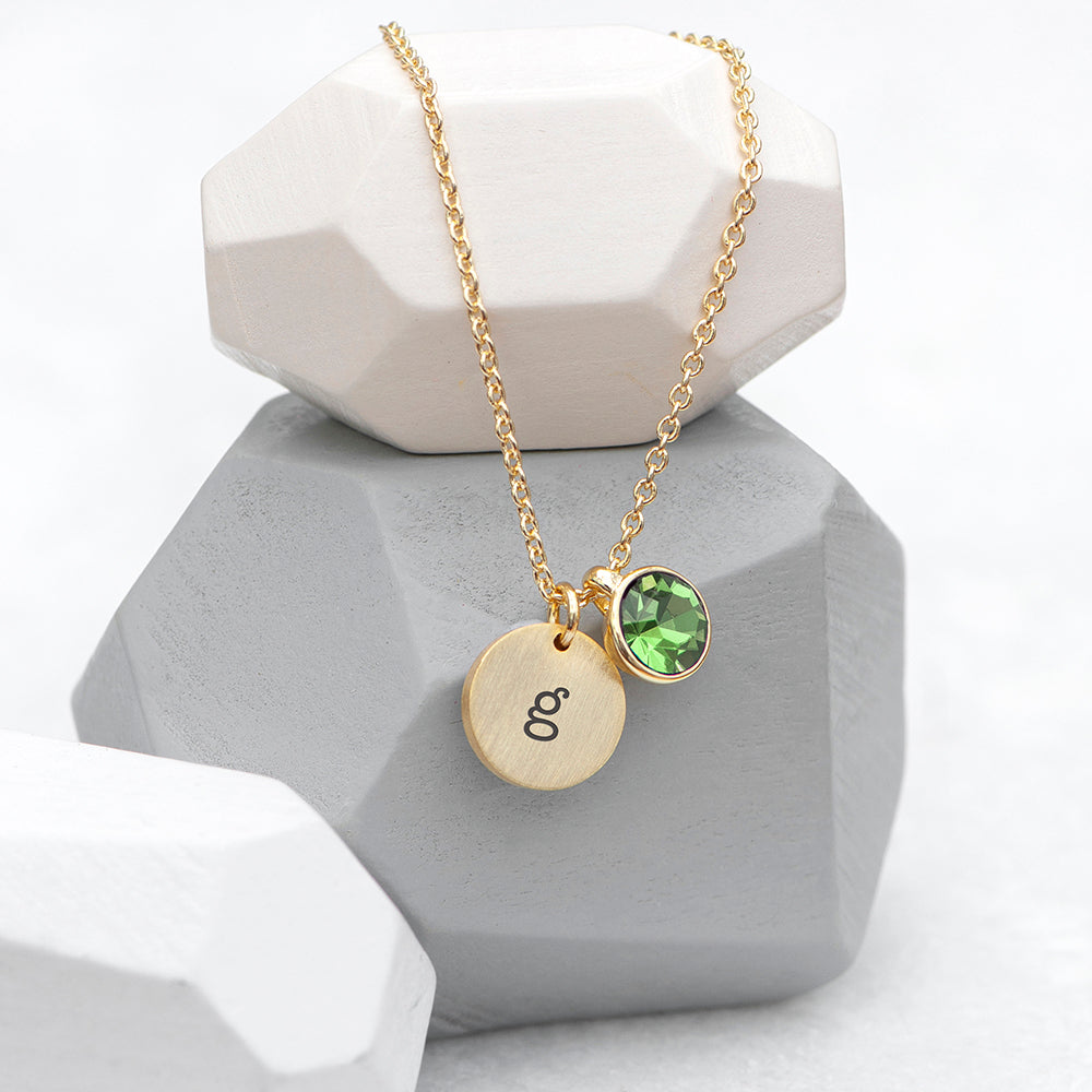 Personalised Monogram Gold Birthstone Crystal & Disc Necklaces: 11 - August - Necklaces By Gift Moments