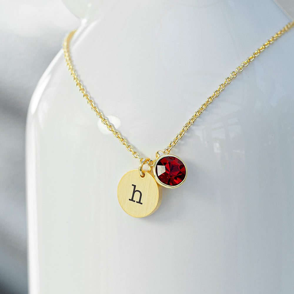 Personalised Monogram Gold Birthstone Crystal & Disc Necklaces: 4 - January - Necklaces By Gift Moments
