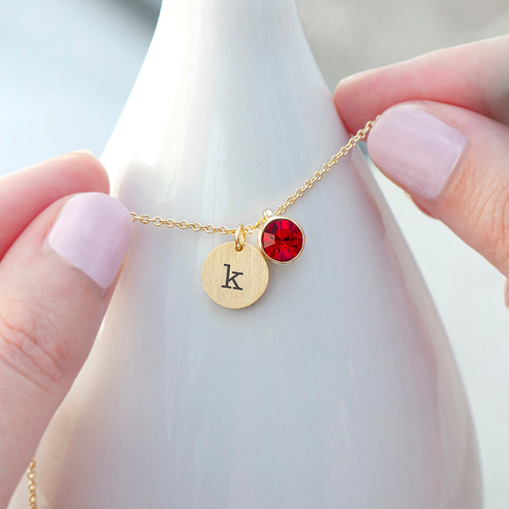 Personalised Monogram Gold Birthstone Crystal & Disc Necklaces: 10 - July - Necklaces By Gift Moments