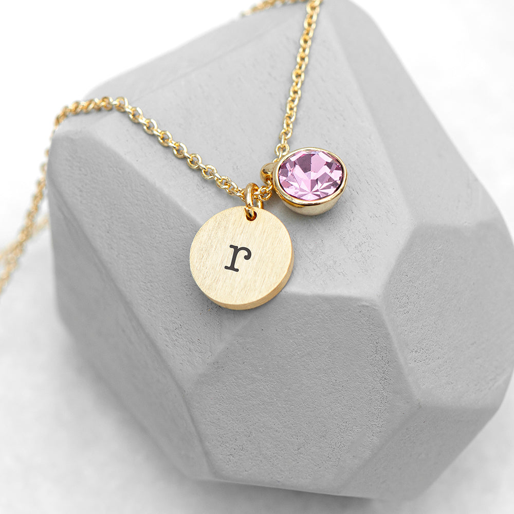 Personalised Monogram Gold Birthstone Crystal & Disc Necklaces: 9 - June - Necklaces By Gift Moments
