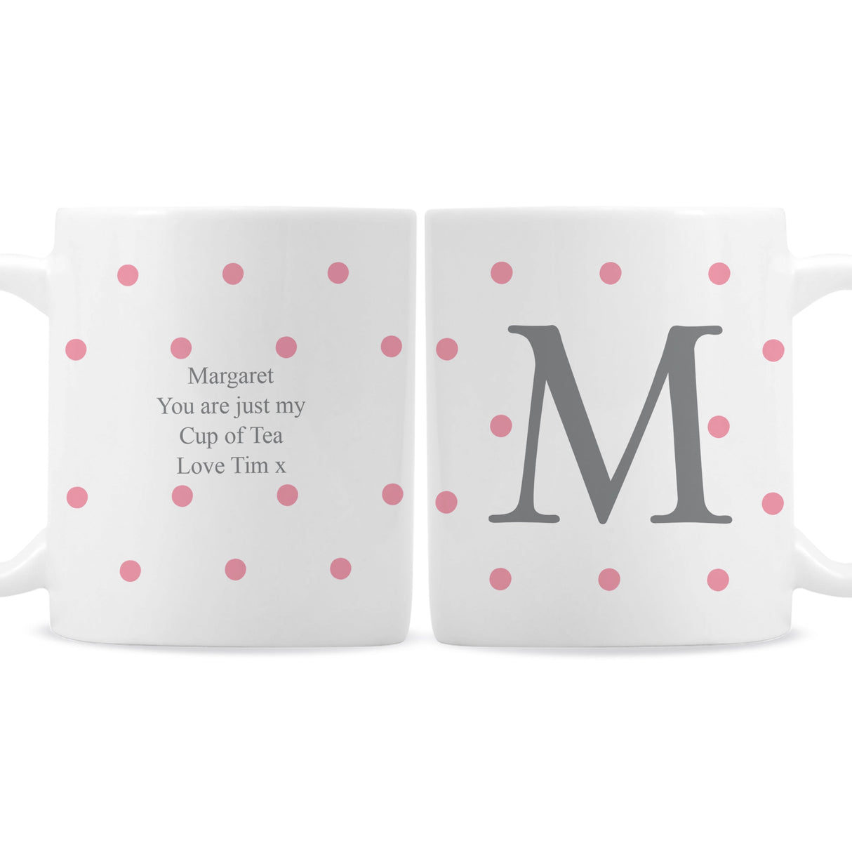 Personalised Monogram Pink Spot Mug: 2 - Mugs By Gift Moments