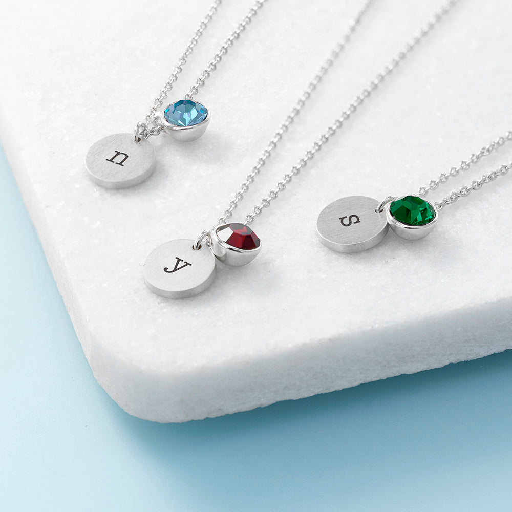Personalised Monogram Silver Birthstone Crystal Necklaces: 2 - Necklaces By Gift Moments