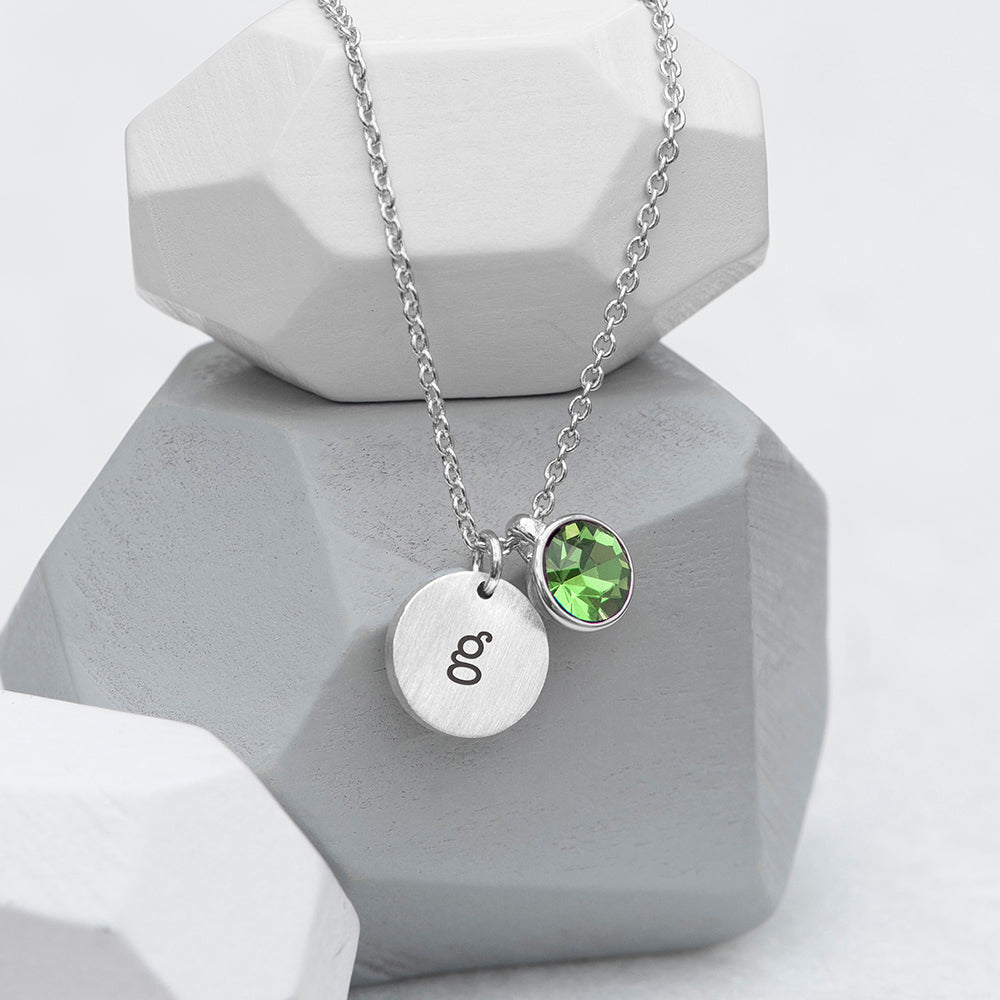 Personalised Monogram Silver Birthstone Crystal Necklaces: 11 - August - Necklaces By Gift Moments