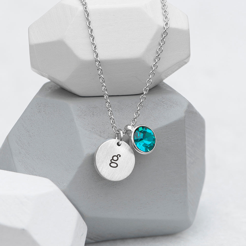 Personalised Monogram Silver Birthstone Crystal Necklaces: 15 - December - Necklaces By Gift Moments