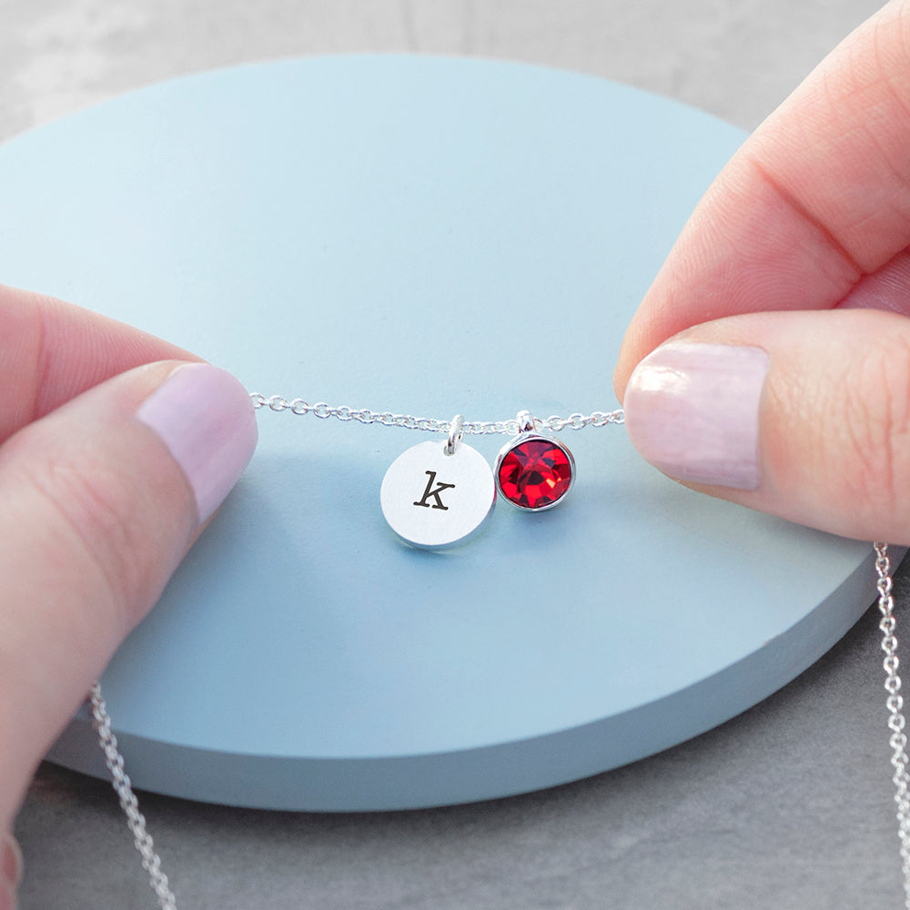 Personalised Monogram Silver Birthstone Crystal Necklaces: 10 - July - Necklaces By Gift Moments