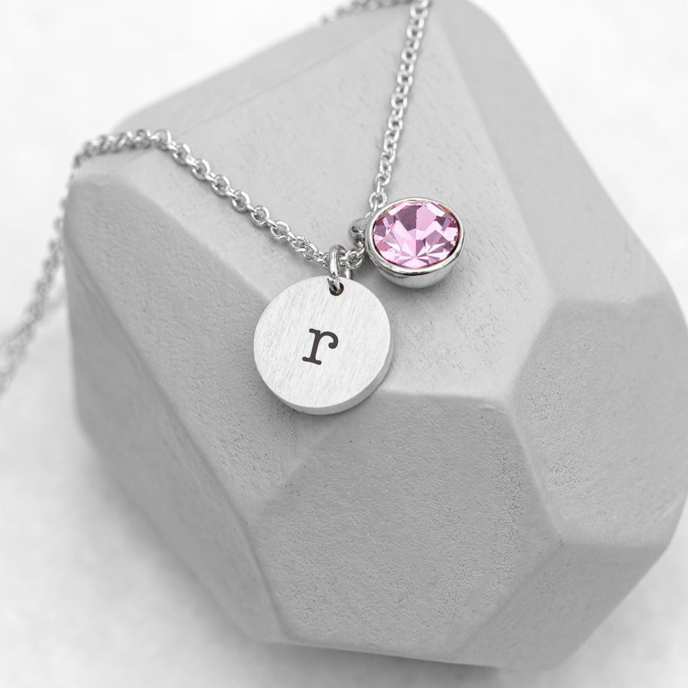 Personalised Monogram Silver Birthstone Crystal Necklaces: 9 - June - Necklaces By Gift Moments