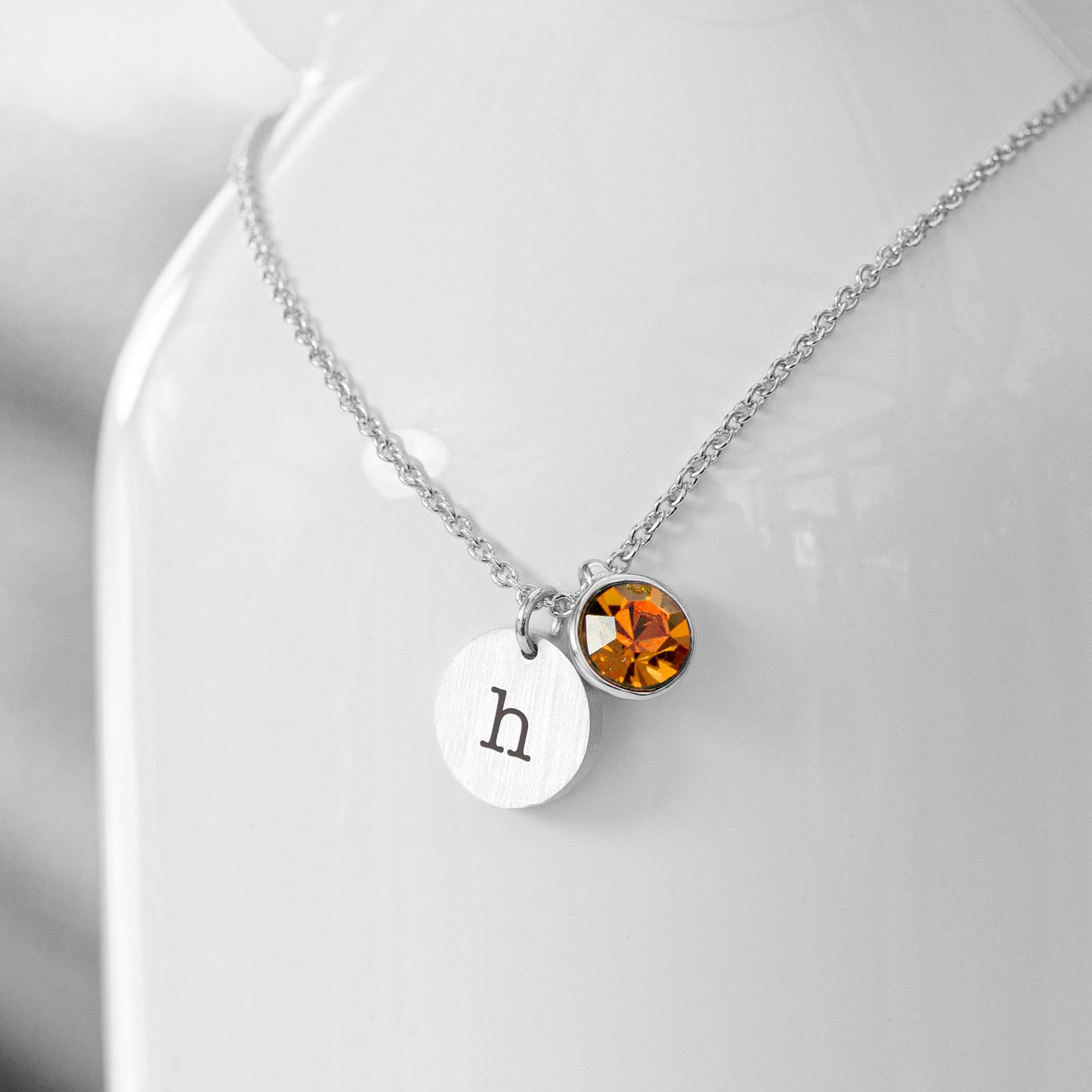 Personalised Monogram Silver Birthstone Crystal Necklaces: 14 - November - Necklaces By Gift Moments