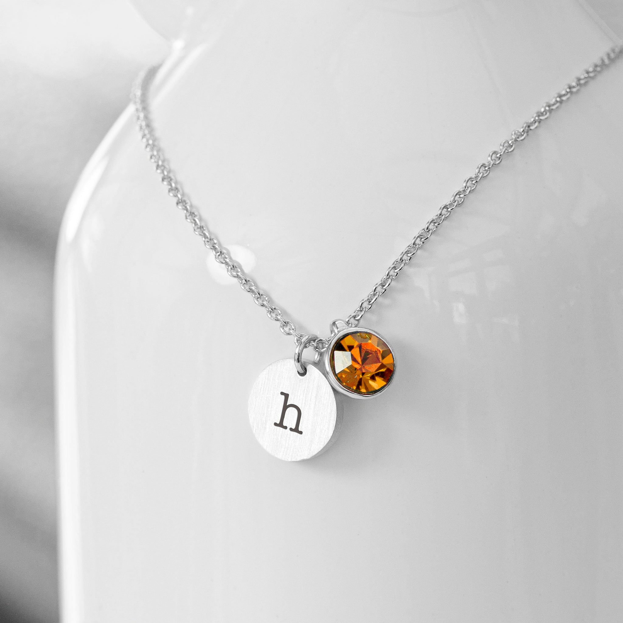 Personalised Monogram Silver Birthstone Crystal Necklaces: 14 - November - Necklaces By Gift Moments