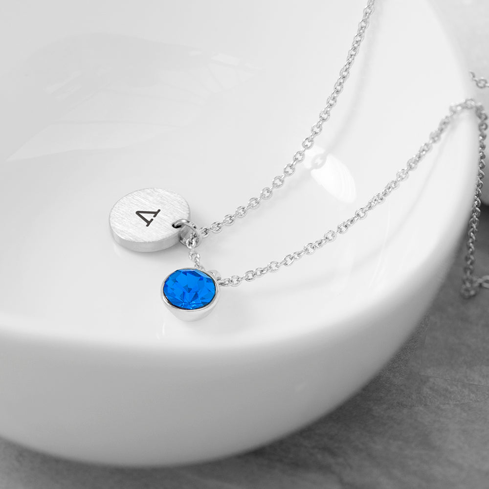Personalised Monogram Silver Birthstone Crystal Necklaces: 12 - September - Necklaces By Gift Moments