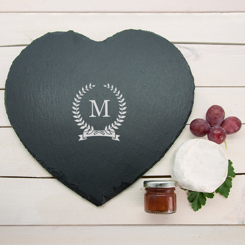 Personalised Monogrammed Heart Slate Cheese Board: 2 - Cheese Boards By Gift Moments