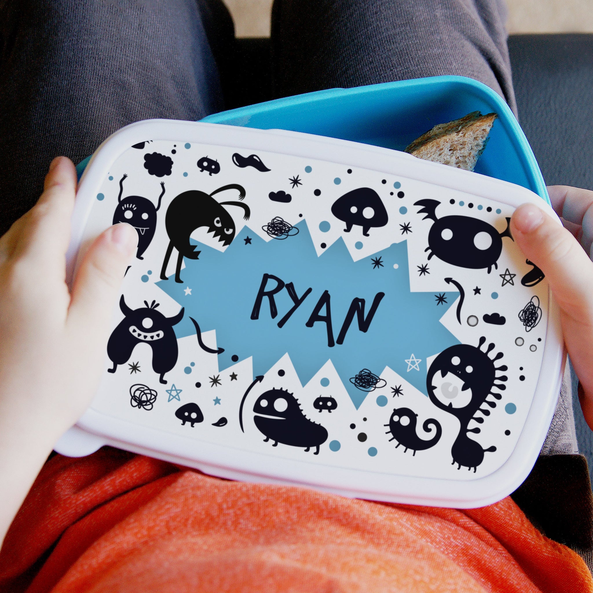 Personalised Monsters Name Only Blue Lunch Box: 3 - Lunch Boxes & Bags By Gift Moments