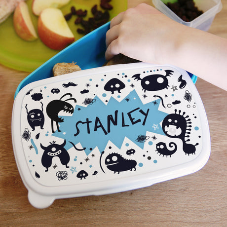 Personalised Monsters Name Only Blue Lunch Box: 4 - Lunch Boxes & Bags By Gift Moments