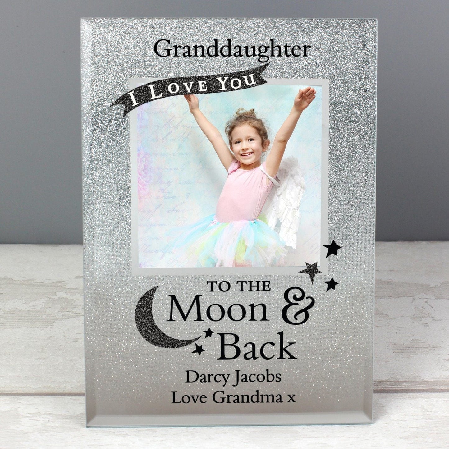 Personalised To the Moon and Back 4x4 Glitter Glass Photo Frame: 3 - Photo Frames By Gift Moments