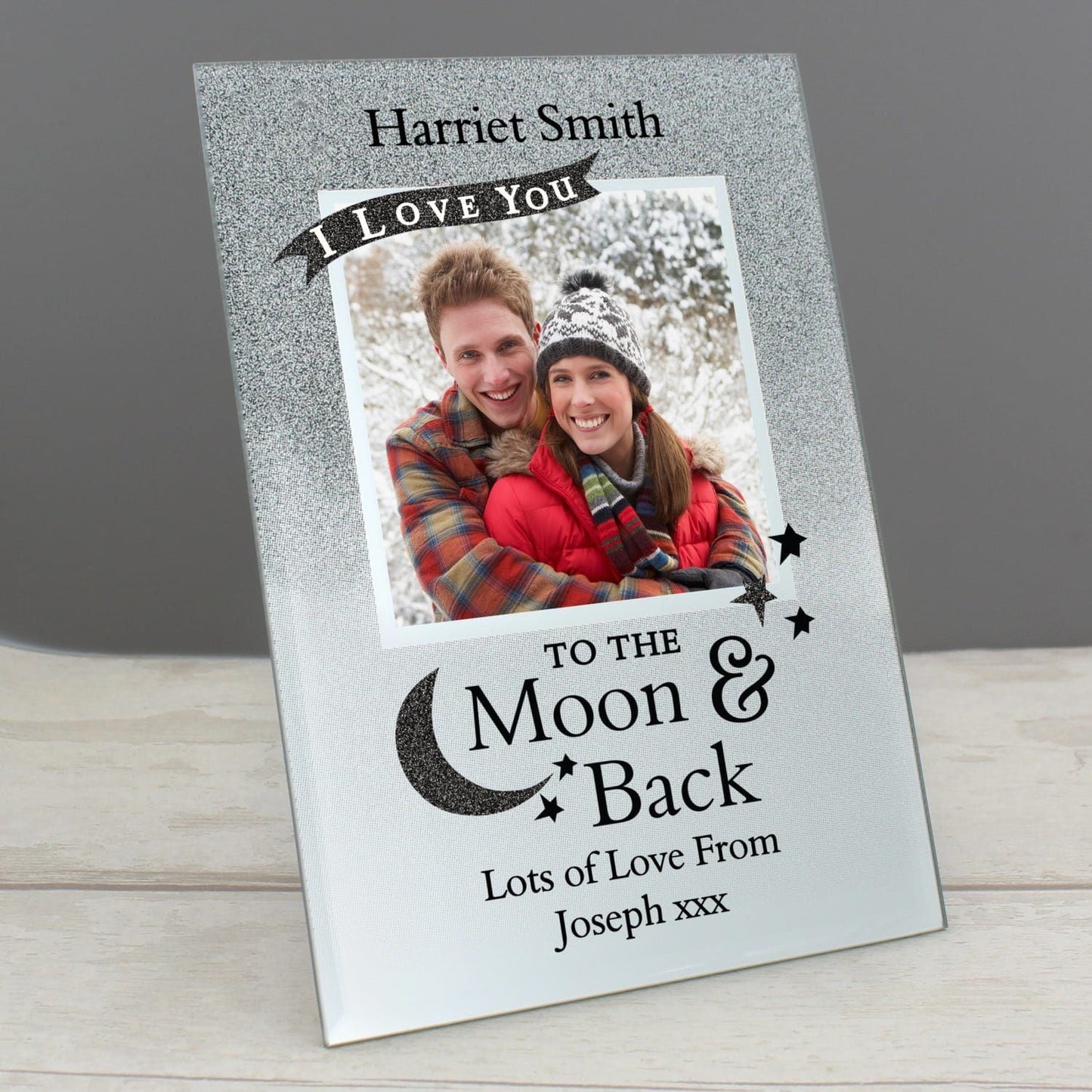 Personalised To the Moon and Back 4x4 Glitter Glass Photo Frame: 1 - Photo Frames By Gift Moments