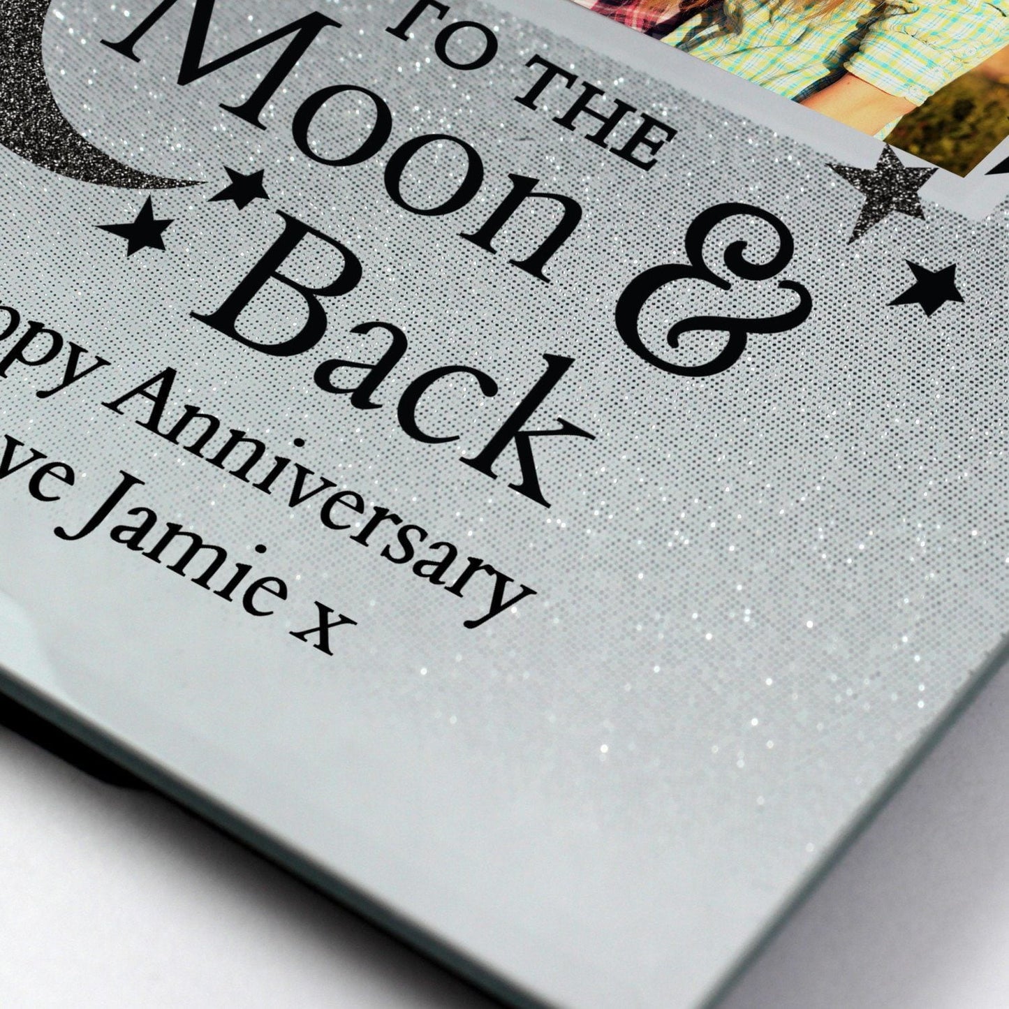 Personalised To the Moon and Back 4x4 Glitter Glass Photo Frame: 5 - Photo Frames By Gift Moments