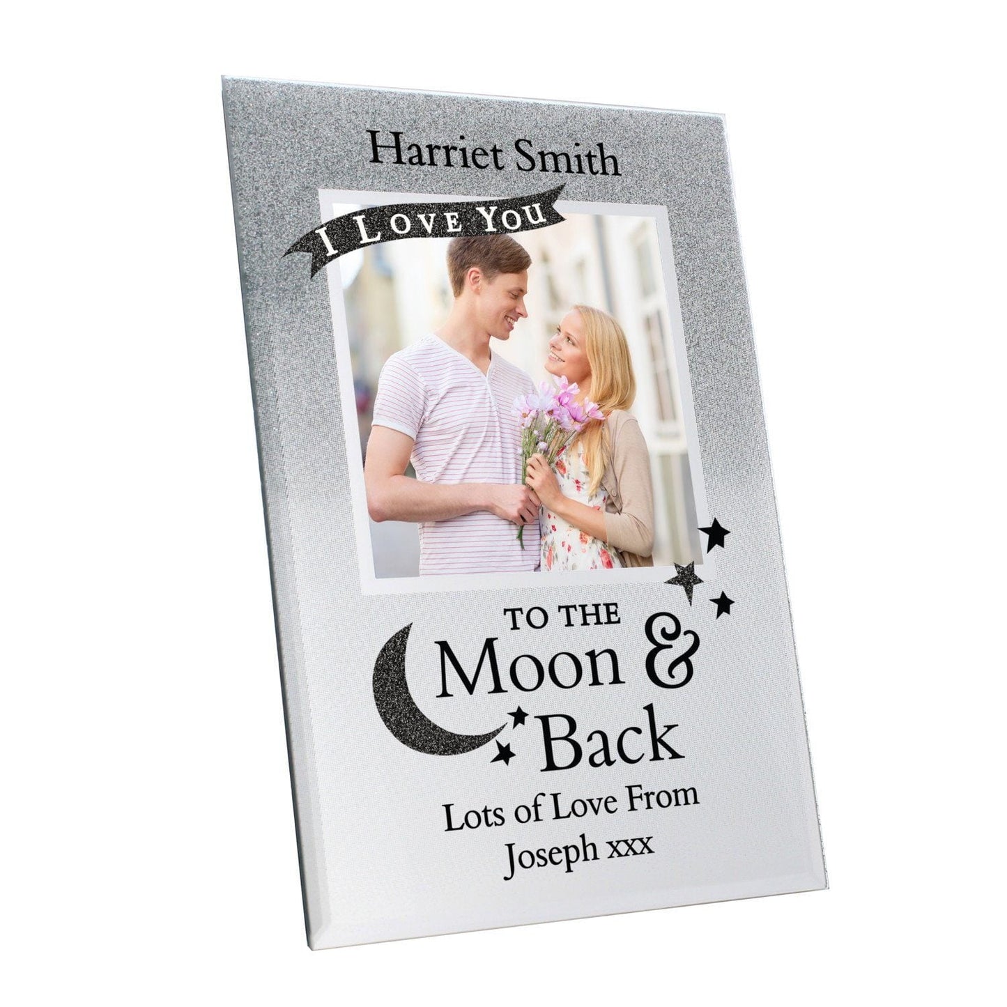 Personalised To the Moon and Back 4x4 Glitter Glass Photo Frame: 6 - Photo Frames By Gift Moments