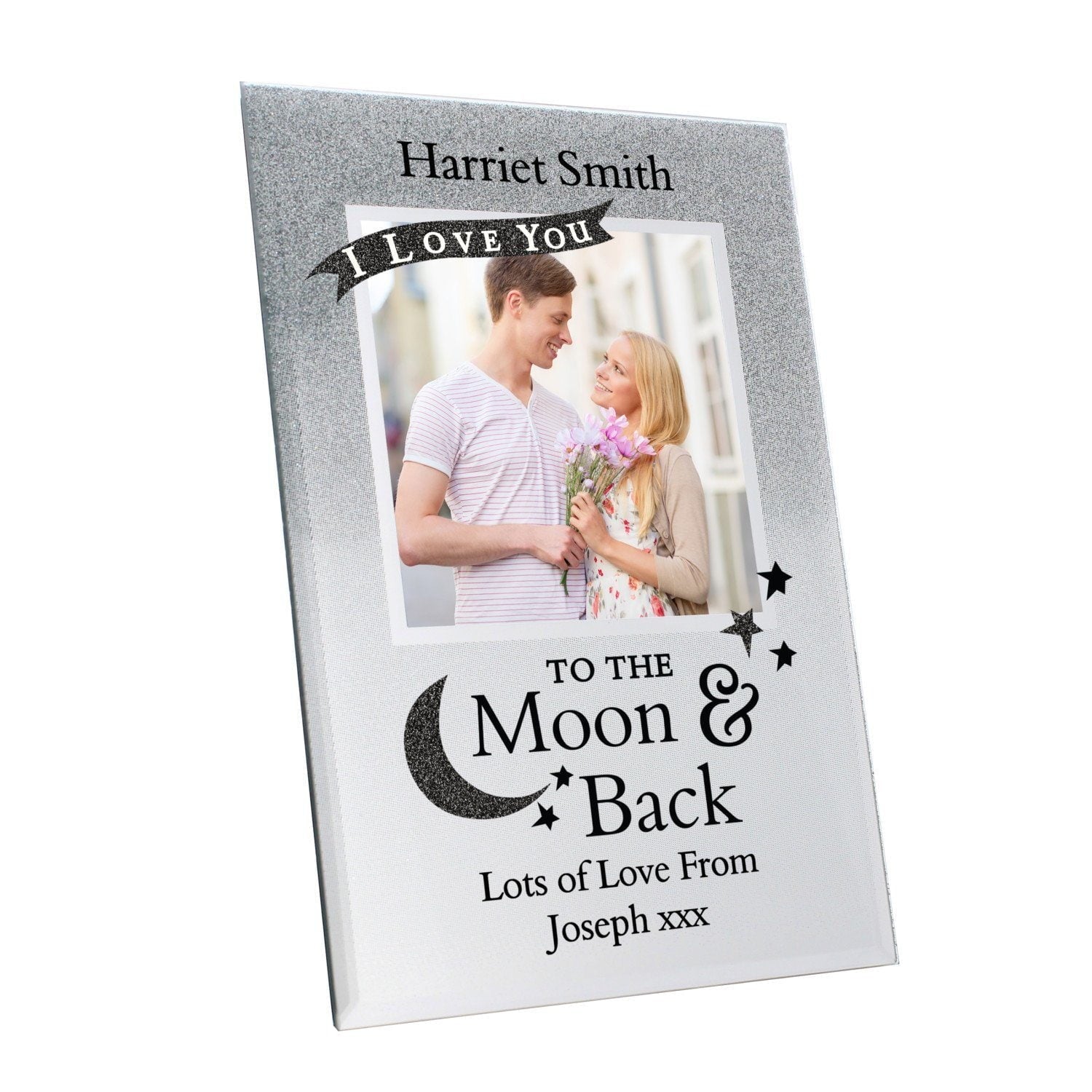 Personalised To the Moon and Back 4x4 Glitter Glass Photo Frame: 6 - Photo Frames By Gift Moments