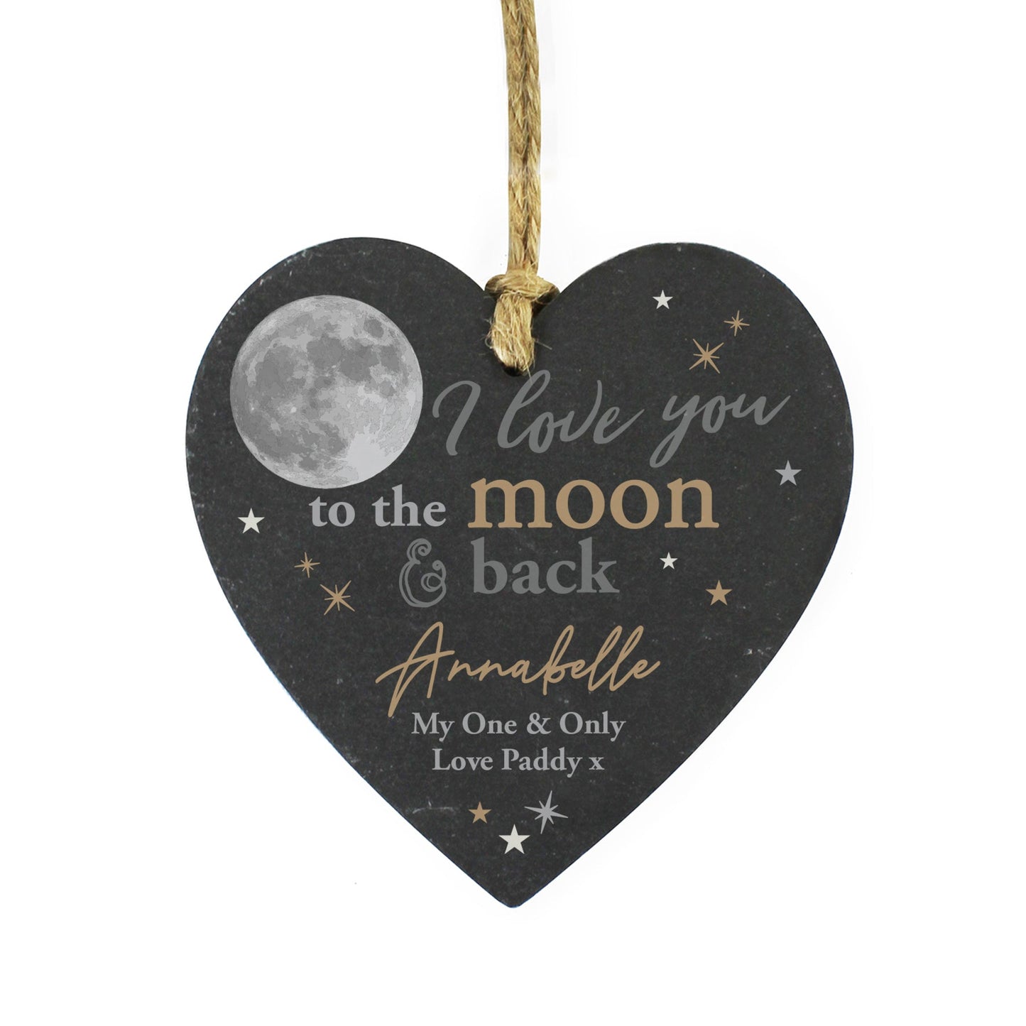 Personalised Moon and Back Slate Heart Decoration: 5 - Decorations By Gift Moments