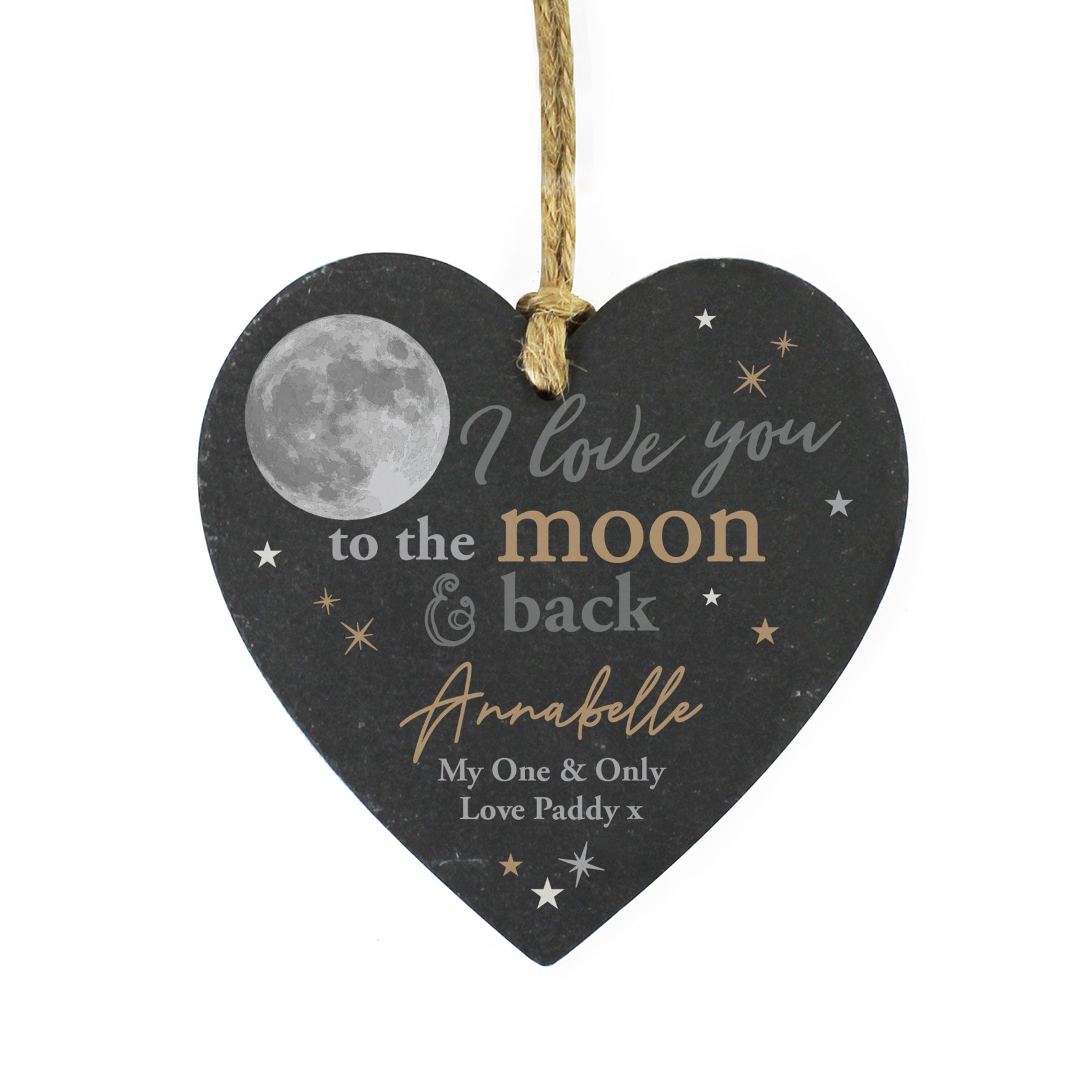 Personalised Moon and Back Slate Heart Decoration: 5 - Decorations By Gift Moments