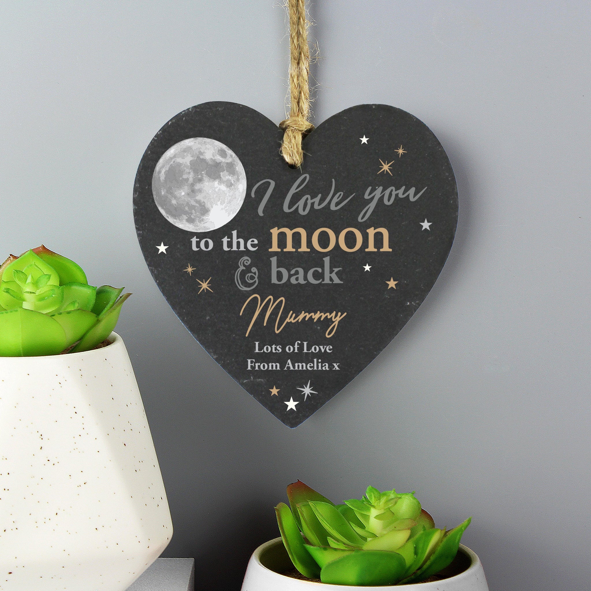 Personalised Moon and Back Slate Heart Decoration: 4 - Decorations By Gift Moments