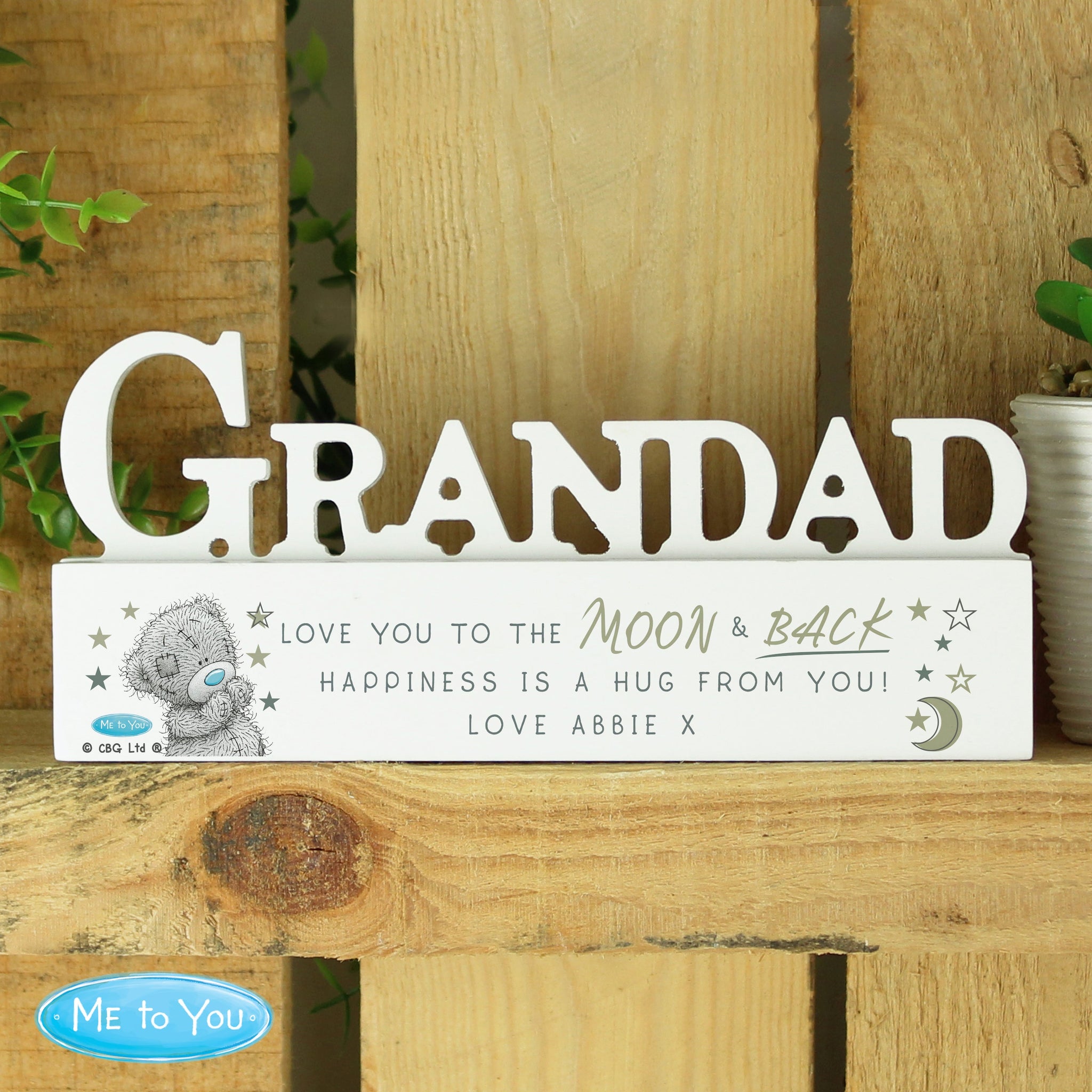 Personalised Me To You Moon and Back Wooden Grandad Ornament: 1 - Ornaments