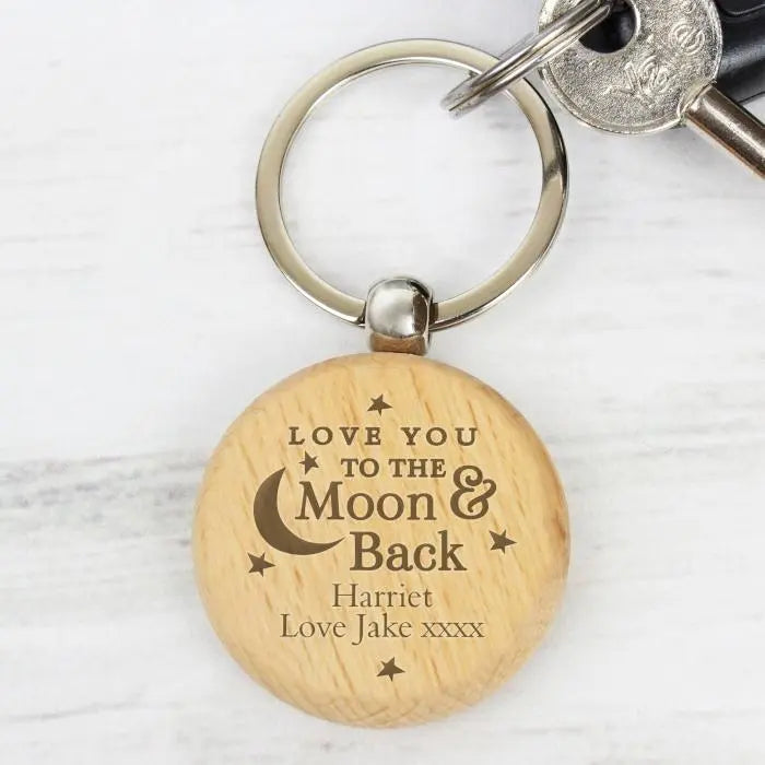 Personalised Moon & Back Wooden Keyring: 6 - Keyrings By Gift Moments