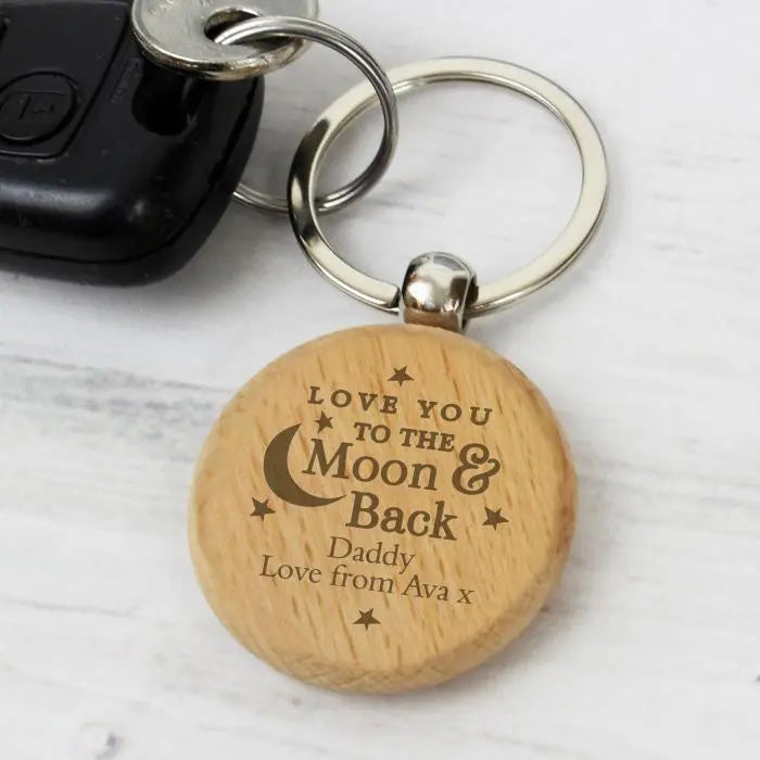 Personalised Moon & Back Wooden Keyring: 5 - Keyrings By Gift Moments