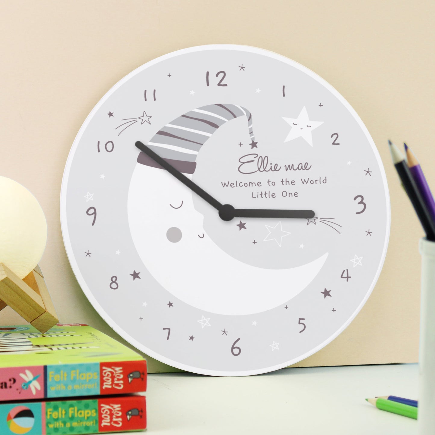Personalised Moon Nursery Wall Clock: 1 - Clocks By Gift Moments